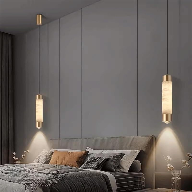Lámpara colgante de mármol cilíndrica con cable ajustable LED para dormitorio y comedor 4