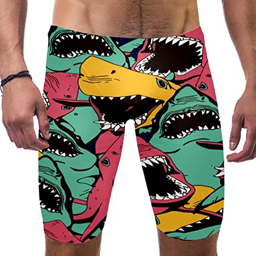 Bañador de hombre para entrenamiento en piscina con divertido patrón de tiburones