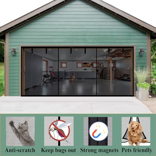 Image of Magnetic Garage Door Screen, Black, 19x9ft for 2 3 Car