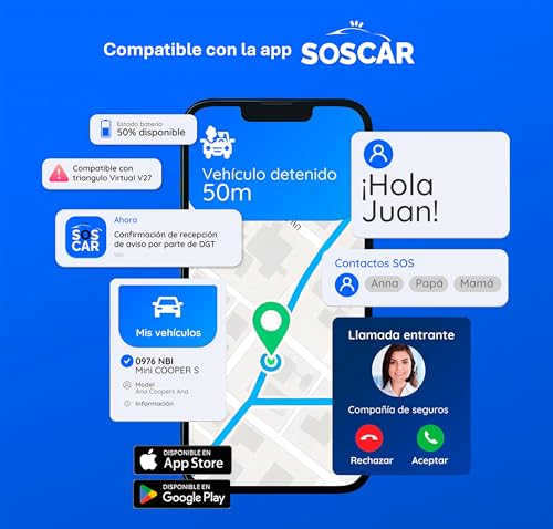 Geobaliza Baliza V16 Homologada DGT con Geolocalizador | Luz de Emergencia Coche Certificada DGT 3.0 | 12 Años Conectividad - V16 Homologada 2026- Compatible con la app SOSCar