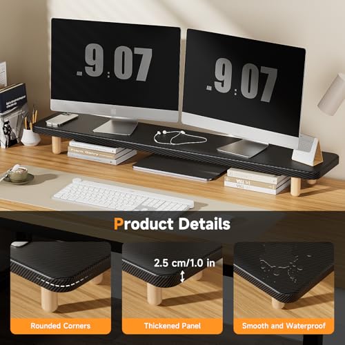 Image of Dual Monitor Stand Riser, 39 Inch Extra Long Wooden Desktop Monitor Riser with Storage for 2 Monitors Ultra Strong Desk Shelf Organizer Riser Ergonomic for 2 Screens /Laptop /PC /TV /Printer (Black