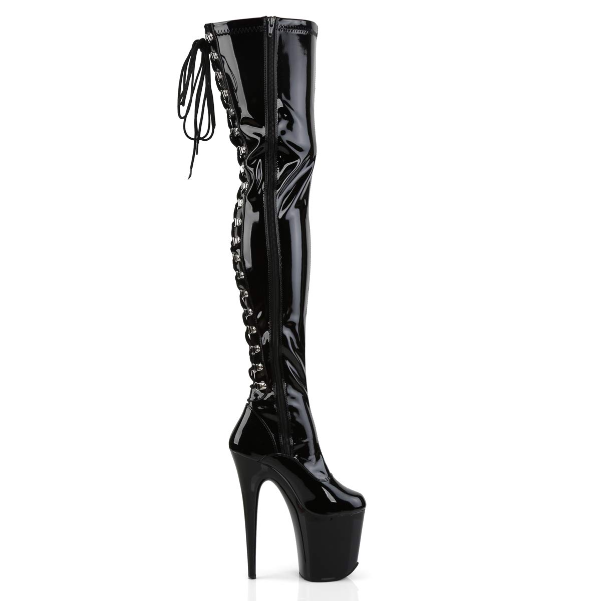 Pleaser FLAMINGO-3063 Damen Plateau Overknee Stiefel, Lack Schwarz, EU 40 (US 10)