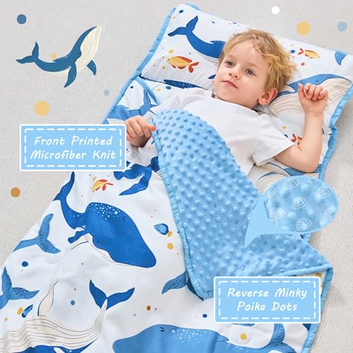 Image of Lasoftan Toddler Nap Mat with Pillow and Blanket, Extra Large Rolled Napping Mats,Slumber Bags for Boys Girls,Kids Sleeping Bag for Daycare, Preschool Travel Camping