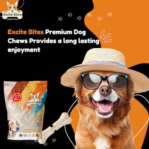 Image of Excite Bites Dog Rawhide Pressed Bones Mega Pack (Dog Chews) (Size 3 inch) (30 Pcs), White, 30 Count (Pack of 30),All Life Stages