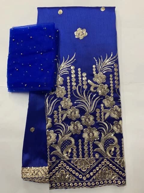 MSBRIC African George Fabric Indian Raw Silk George Wrappers Hotest Set with Blouse for Wedding 7yards/pcs -Lace Fabrics for Bridal Sewing Materials Color 1422