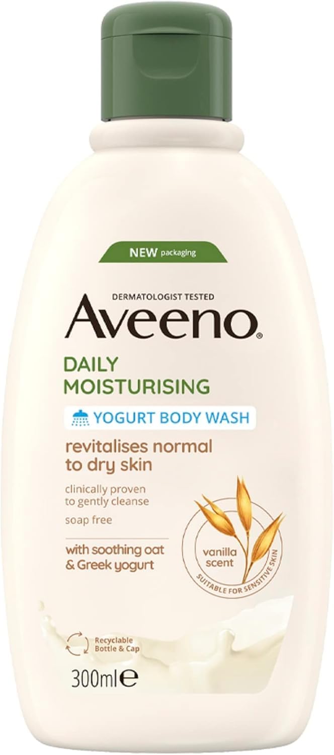 Daily Moisturising Yogurt Body Wash (1x 300ml), Gentle Wash with Soothing Colloidal Oatmeal and Probiotic Greek Yogurt, Apricot and Honey Scented for Sensitive Dry Skin