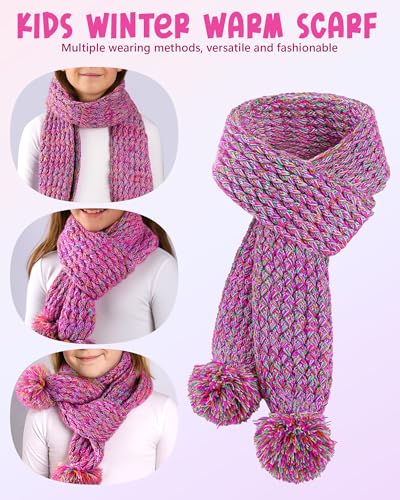 HONGTEYA 4 Pcs Kids Winter Hat Gloves Scarf Set, Thicken Warm Toddler Beanie Mittens Neck Warmer Set for Boys Girls 3-154