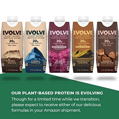 Evolve Plant Based Protein Shake, Double Chocolate, 20G Vegan Protein, Dairy Free, No Artificial Sweeteners, Non-Gmo, 10G Fiber, 11Oz, (4 Pack) #TOP1