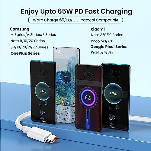 Image of ZapCharge 65W One Plus Dash Warp Charge Cable | Fast Charging Cable | 1 Meter Length | Compatible with One Plus 8T / 9 / 9R / 9 pro / 9RT / 10R / Nord, Pixel, Galaxy Series