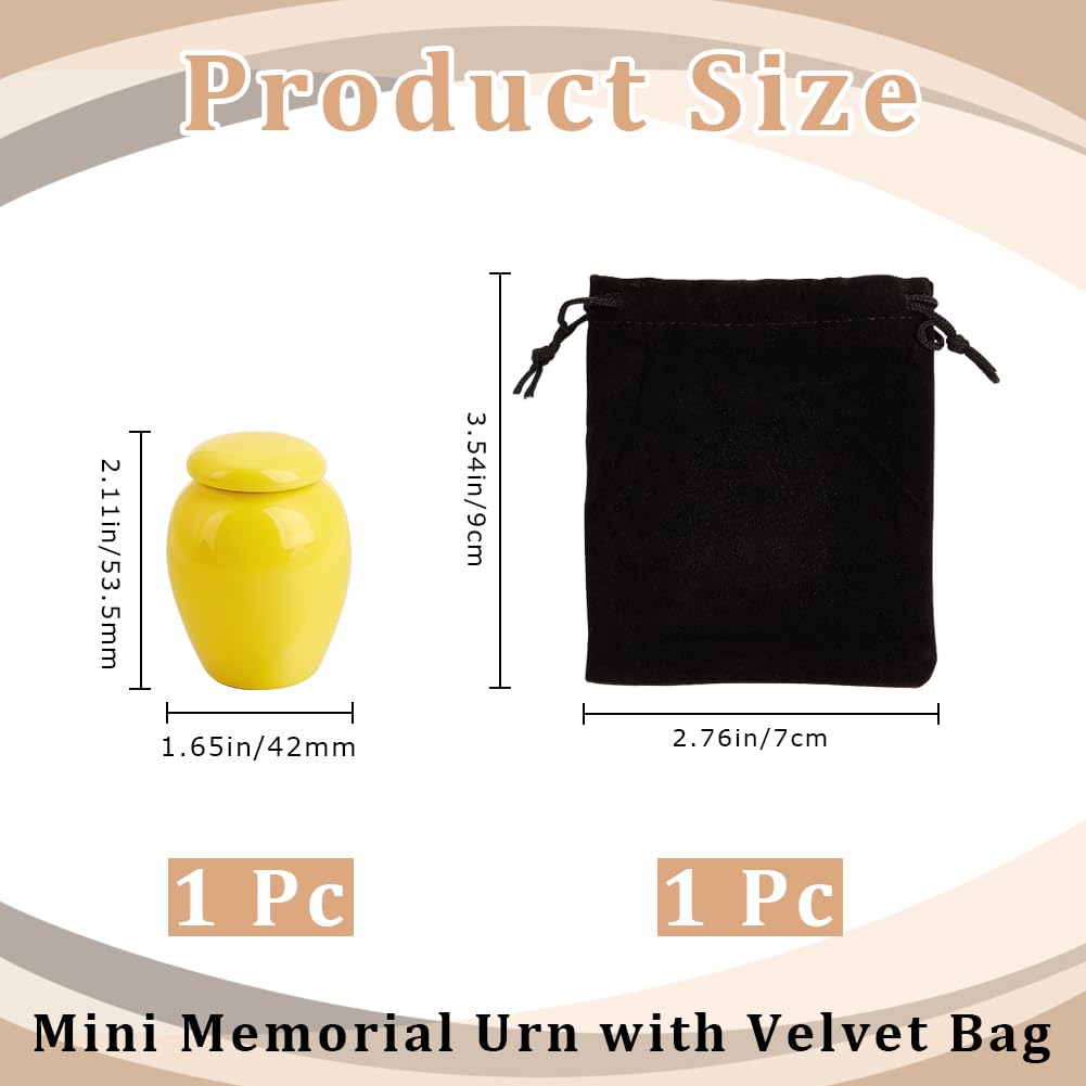 GORGECRAFT Small Cremation Urns Mini Human Ashes Urn Cremains Ceramic Porcelain Container Sharing Burial Funeral Keepsake Urns for Family Brother Human Pet Dog Ashes Sharing Yellow 5.35 x 4.2cm - Image 2