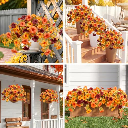 Image of Bassion Artificial Fall Flowers for Outdoors Decoration, 2 Pcs, Red Orange