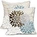 Set di 2 federe per cuscino in lino con stampa floreale estiva, 40 x 45 cm, colore marrone blu