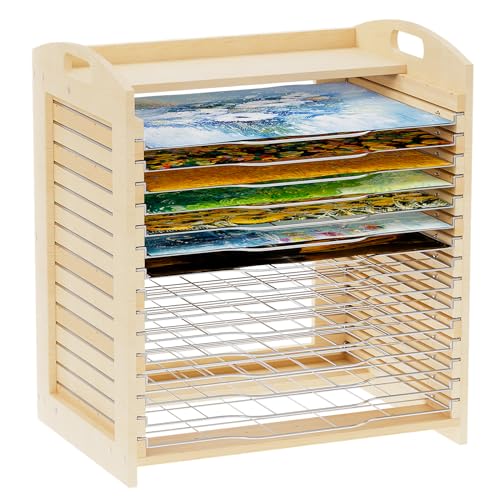 Image of Baoz Art Wall Mountable Art Drying Rack for Classroom, Painting Drying Rack Mobile Drying Rack Art Storage Organizer with 15 Shelves for Art Studios Classrooms School 20.15 inch D x 13.46 inch W x 19.05 inch H