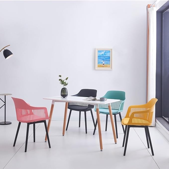 Image of Creative Red Plastic Dining Chairs Set of 4 | Armrest Spindle Back Design | Plastic Shell and Legs | 1.47 Feet Seat Height | Dining Kitchen Cafe Restaurant Living Room Home Use