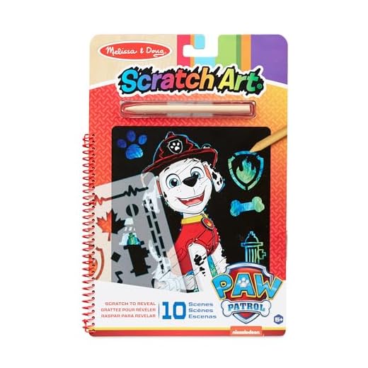 Melissa & Doug PAW Patrol Bloc Scratch Art Marshall, Patrulla Canina Papel de rascar, Juego creativo, actividades de viaje Regalo para niños de 5+ años