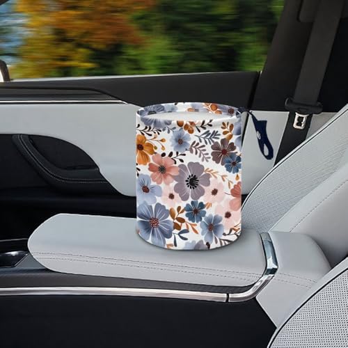 Image of Colorful Flower Mini Car Trash Bin with Adjustable Buttons Car Garbage Can Multipurpose Car Storage Bag Collapsible Reusable