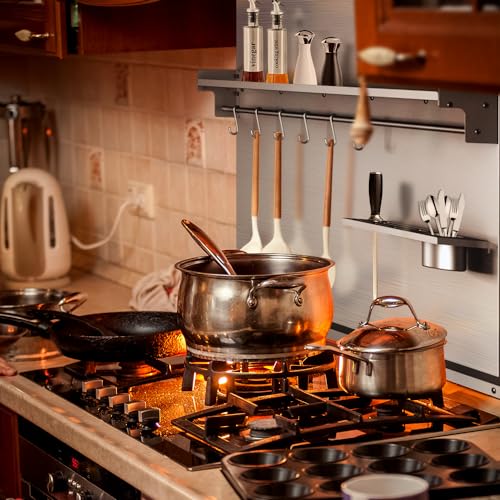 Image of 30 inchx30 inch Stainless Steel Stove Backsplash - Range Backsplash with Shelf & Knife Holder - Kitchen Wall Splash Guard with Pre-Drilled for Easy Installation & Easy Clean