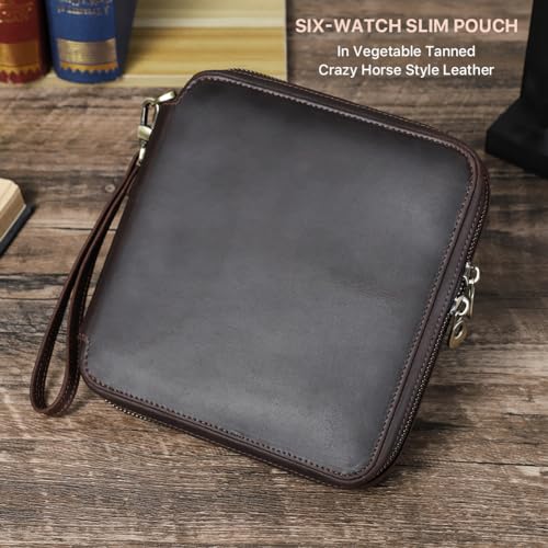 Image of CONTACT'S FAMILY Leather Travel Watch Case for 6 Watches (Coffee)