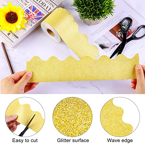 durony 65.6 Feet Bulletin Board Borders Glitter Borders Trim Scalloped Board Borders Decoration Borders for School Classroom Decoration (Gold)
