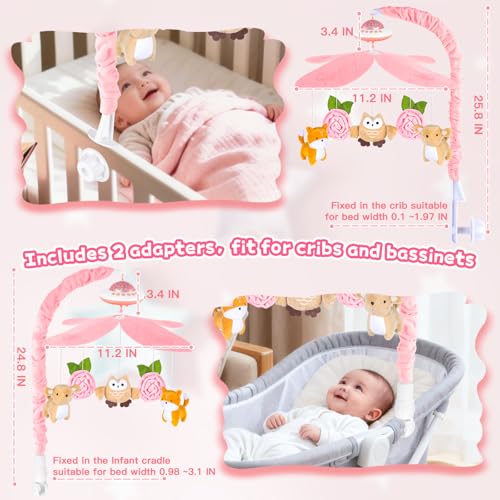 Baby Mobile Babybett, Mobile Baby mit Musik und Projektion, Mobile Wickeltisch Baby Mobiles für Bett, Spieluhr Baby Mädchen Junge, Baby Spielzeug 0 3 6 9 12 Monate Rosa