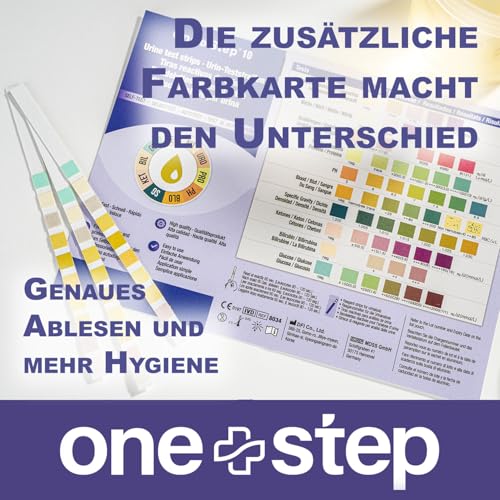 30 Stück One+Step Urin Teststreifen für 10 Parameter I Mit Farbkarte für genaues hygienisches Ablesen I Keton, Glukose, Bilirubin, spez. Dichte, Blut, pH, Protein, Urobilinogen, Nitrit, Leukozyten