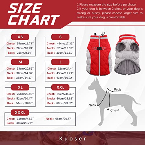 Kuoser Hundejacke Wintermantel für Mittelgroße Hunde - Wasserdichte Winterweste Mit Geschirr - Warme Jacke Hundepullover Haustier Skifahren Kostüm Rot, L