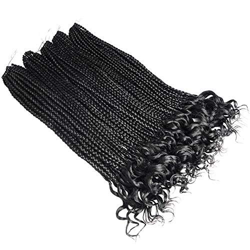 20inch 6packs Goddess Box Braids Crochet Braids Hair with Curly ends Synthetic Kanekalon Fiber Braiding Hair (20inch,6packs,1B#)
