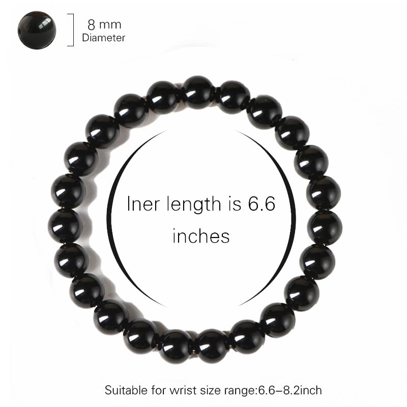 Black Tourmaline Bracelets For Men Protection Bracelets For Women Chakra Feng Shui Stretchy Obsidian Agates 8mm Beaded Bracelets Lucky Handmade Bracelets(A Grade Tourmaline)2