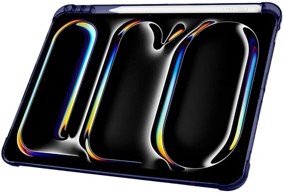 iPad Pro 11 inç M5 2025 İle Uyumlu Kılıf Üçgen Katlanabilir Kalem Şarj Bölmeli Kılıf Lacivert