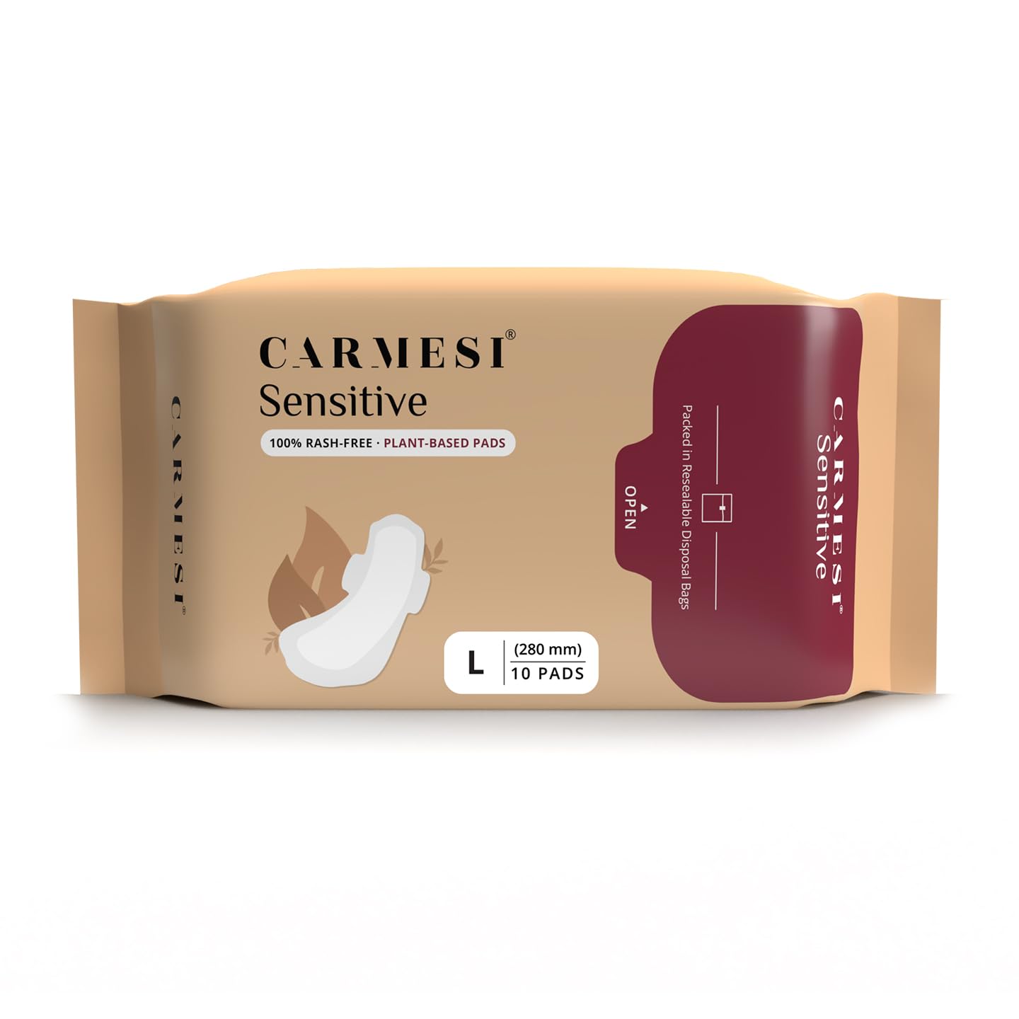 Carmesi Sensitive Sanitary Pads – Pack of 30 Pads (XL) – Certified 100% Rash-Free by Gynecologist – Natural Plant Top Sheet – No Fragrance, No…