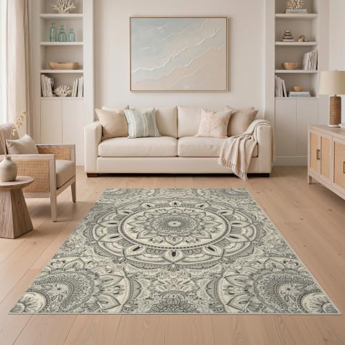 ODIKA Boho Petal Ring Dorm Aesthetic Oval Rug 5x7