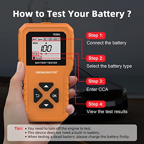 Te503 6V 12V 24V Car Battery Tester, 100-2000 Cca Voltage Tester 2Ah-220Ah Digital Auto Battery Analyzer Internal Resistance Tester Automotive Alternator For Cars/Trucks/Motorcycles/Boats (Te503) #TOP4