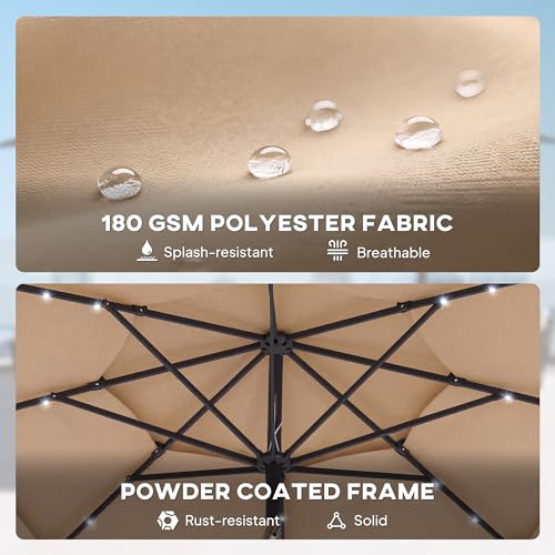 Outsunny 2.8 M Garden Parasol Umbrella With Led Solar Light, Parasol Cover, 3 Tier Outdoor Table Market Patio Umbrella Sun Shade With Tilt And Crank, 8 Ribs, Khaki - 8