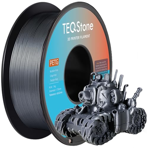 TEQStone Filamento PETG de 1,75 mm, plata, 1 kg, precisión dimensional +/-0,02 mm, bobina limpia, enrollada, filamento para impresora 3D, embalaje al vacío