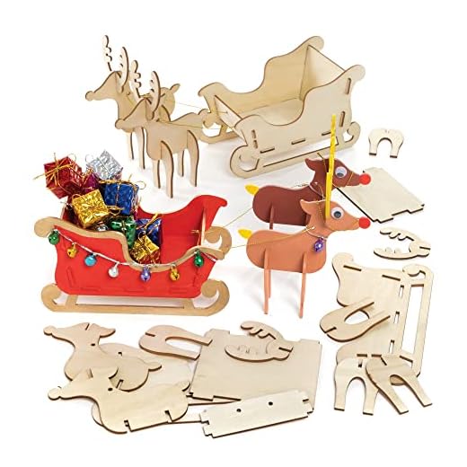 Baker Ross FE852 Traîneaux et Renne du Pere de Noel en Bois pour Enfants - Lot de 2, Decoration Bois à Décorer, Bois a Peindre Enfant, Activites Manuelles pour Enfants