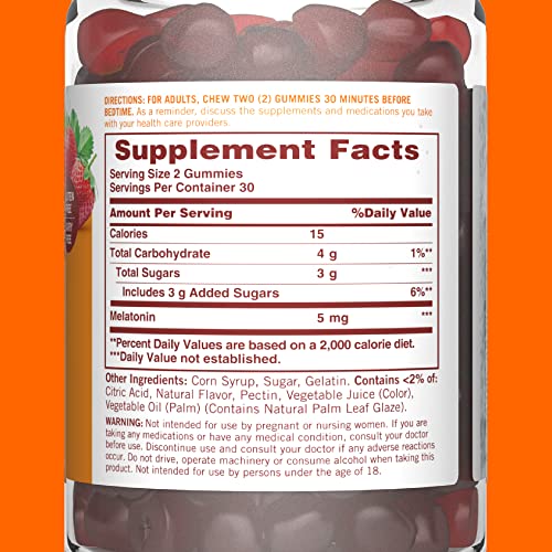 Sundown Melatonin 5mg Gummies for Sleep Support, Non-GMO, Dairy-Free, Gluten-Free, Natural Strawberry Flavor, 60 Count - Thumbnail 3