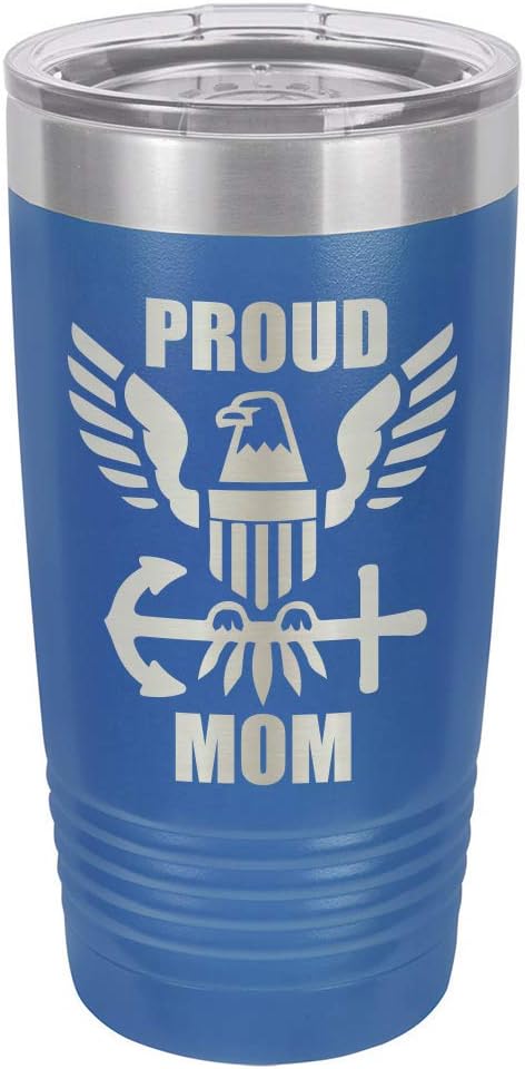 PROUD NAVY MOM BLUE 20 oz Drink Tumbler With Straw | Laser Engraved Travel Mug With Funny Quotes | Compare To Yeti Rambler | Mother's Day Gift Idea | OnlyGifts.com