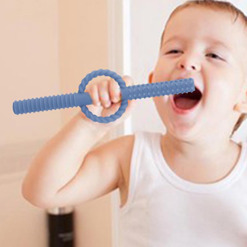 5Pcs Hollow Silicone Chewing Tubes for Boy Girl with Finger Buckles Dual-Texture Softness for Gum Massage and Sensory Stimulation Chewing for Early Development Random Color