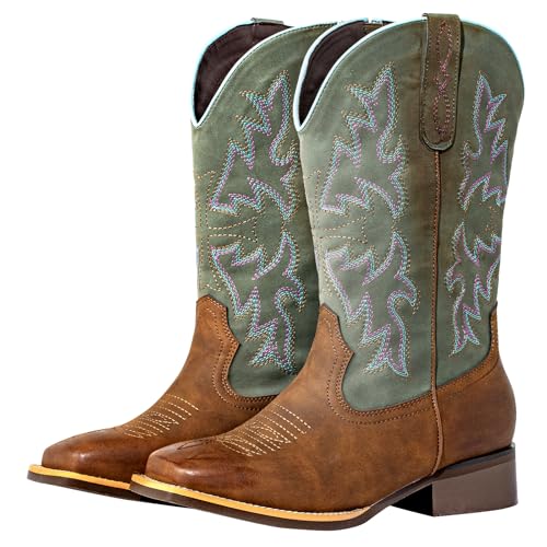 Image of SheSole Extra Wide Calf Cowboy Boots for Women - Square Toe & Classic Stitching with Earth Tones, Removable Cushion Insoles | Roomy Comfort for Full-Figured Calves
