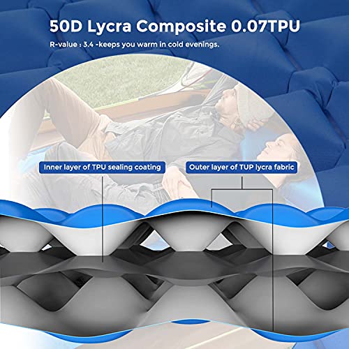 Sleeping Pad for Camping, Extra-Comfort Lycra Fabric Sleeping Mat with Pillow, Inflatable Ultralight Compact Air Mattress Backpacking Gear for Hiking Tent Traveling - Thumbnail 4