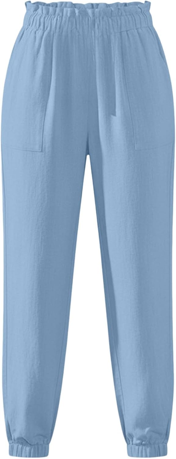 Womens High Waist Casual Pants Straight Leg Vacation Soft Comfy Lounge Pants with Pockets Workout Trousers