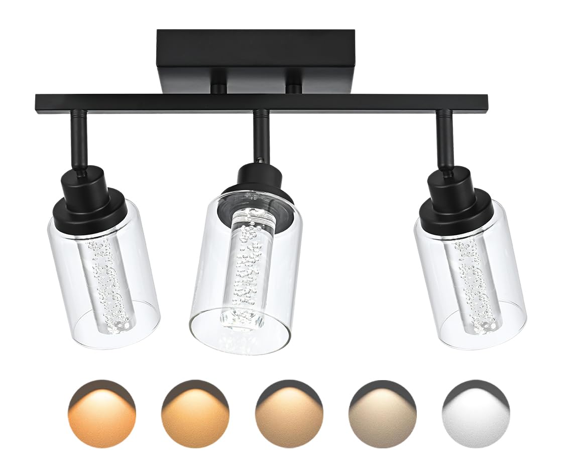Photo 1 of MELUCEE 3 Lights LED Track Lighting Kit Ceiling Bathroom Vanity Light Fixtures Wall Mounted Lamp Black Finished with Flexibly Rotatable Light Heads, Built-in LED Chips, 5-Color Temperature Adjustable