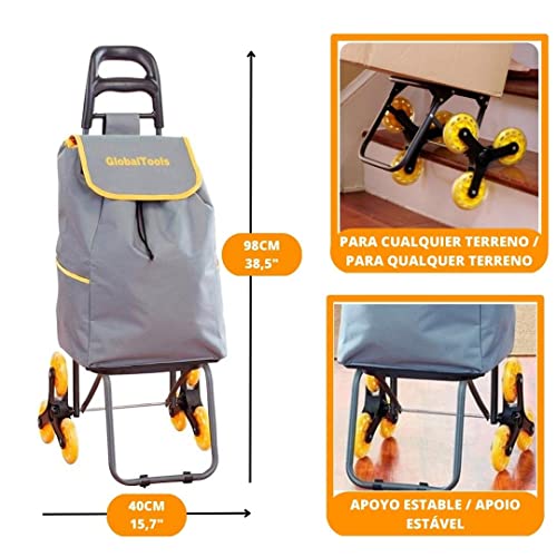 Carrinho de Carga 3 Rodas Sobe Escada Climbing Cart 40Kg GT082 Globalmix, Cinza, Médio