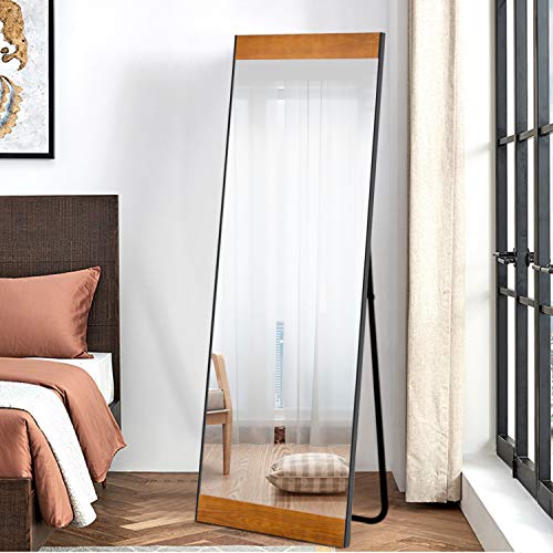 Neutype 65"X22" Full Length Mirror Standing Hanging Or Leaning Against Wall, Large Rectangle Bedroom Mirror Floor Mirror Dressing Mirror, Metal Frame Wall-Mounted Mirror With Pine Wood Veneers #TOP6