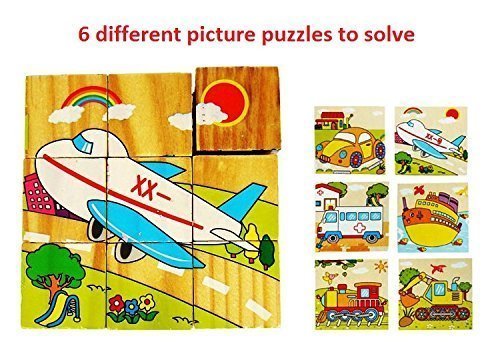 Rvold 9 Piece Colorful Wooden Block Picture Puzzle for Children (Vehicle Theme)