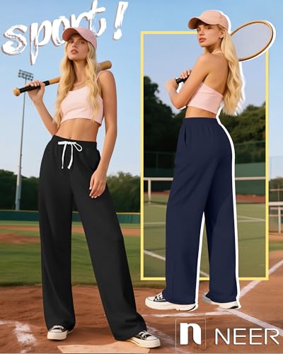 Neer 3 Pack Women's Wide Leg Yoga Sweatpants Drawstring Straight Leg Lounge Pants Baggy Loose Workout Open Bottom Pants4