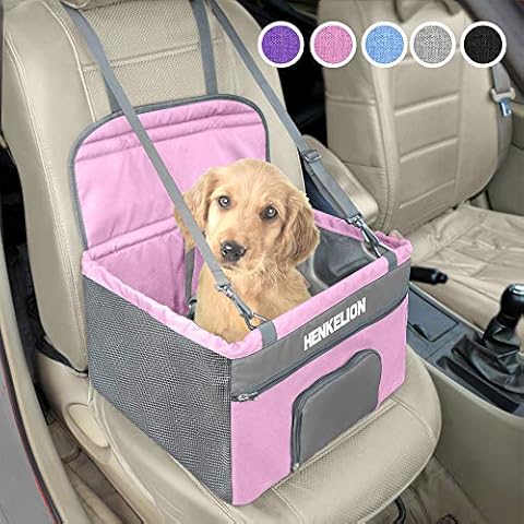 Henkelion Small Dog Car Seat, Dog Booster Seat for Car Front Seat, Pet Booster Car Seat for Small Dogs Medium Dogs Within 30 lbs, Reinforced Dog Car Booster Seat Harness with Seat Belt - Pink Cover