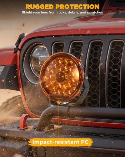 Image of Auxbeam 9 Inch Deep Amber Light Covers for 360-PRO /RAY-L Series, 2300K Dark Amber Tint Round Off-Road Light Lens Cap, Light Bar Covers for Fog Dust Rain Snow, 2 Packs