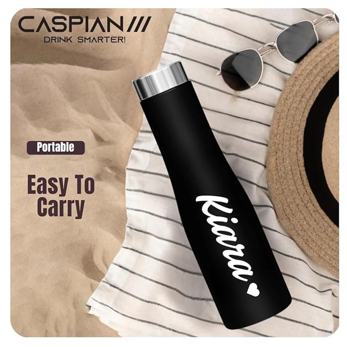 Image of CASPIAN / / / Aqua Customised Stainless Steel Water Bottle 1L, Religious Symbol Print with Name - Spiritual Personalised Bottle for Temple, Office, Yoga & Corporate Gifting (Black)