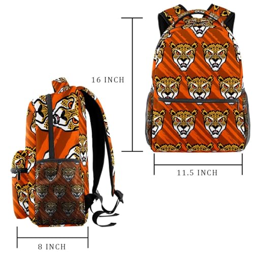 Sac à dos d'école rayures oranges guépard à sangles réglables